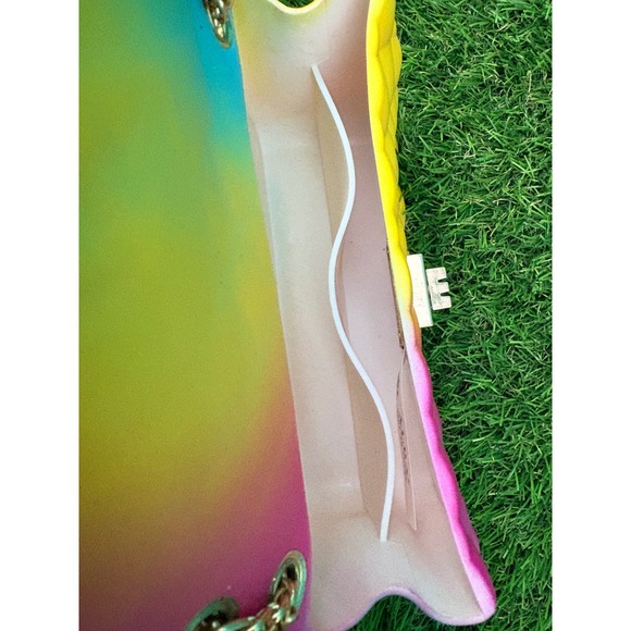 Alba Rainbow Ombre Quilted Jelly Crossbody Bag Gold Chain Strap Neon Pink Yellow - Picture 4 of 5